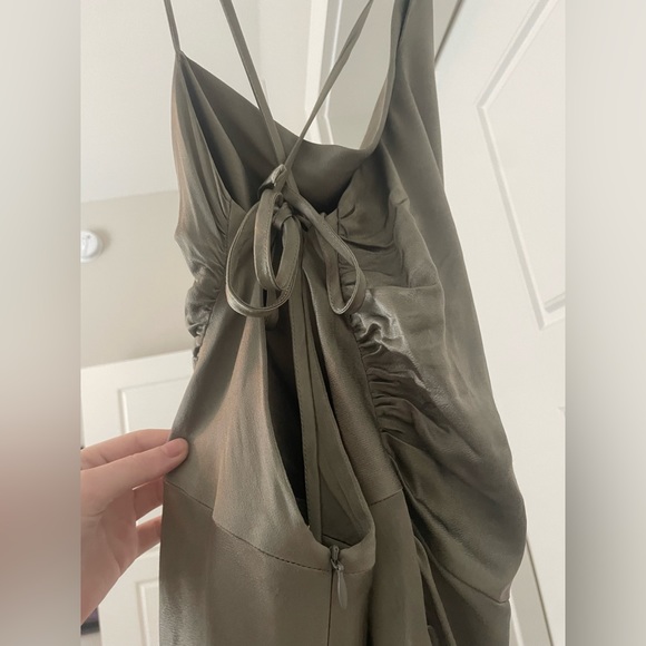 Shona Joy La Lune Asymmetrical Bias Cowl Midi Dress Sage/ Green Silk/ Adjustable - Picture 10 of 16